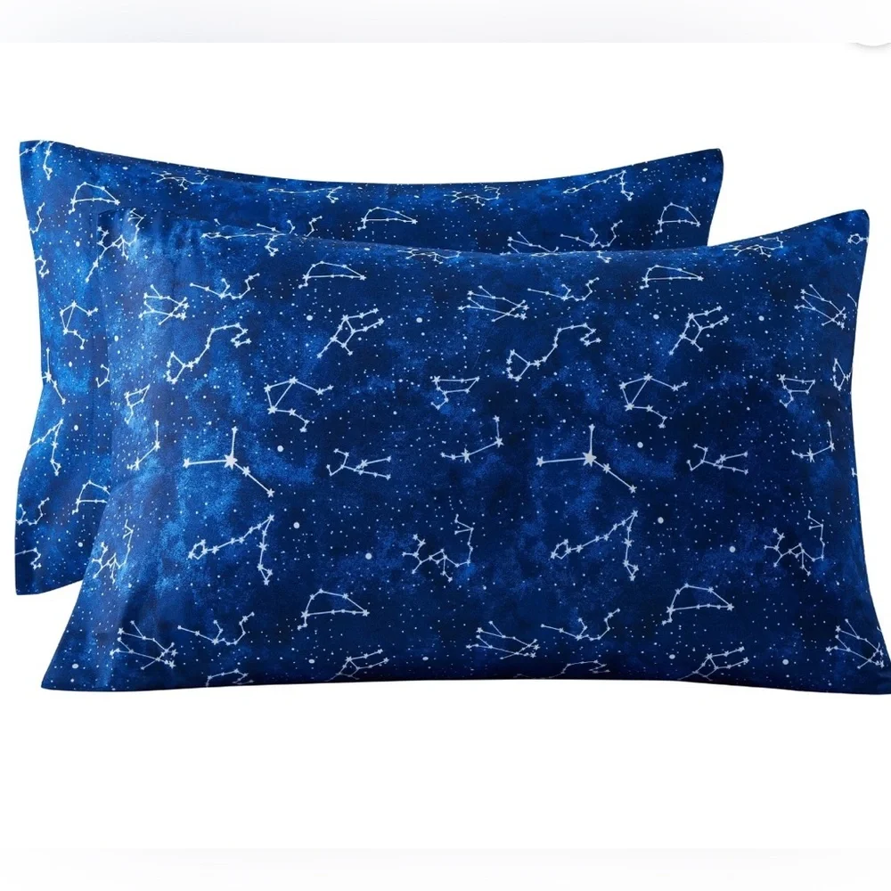 Kids' Soft Microfiber Sheet Set, Navy Blue Stars 4 Pieces Bedding Set
